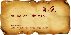Milhofer Fóris névjegykártya